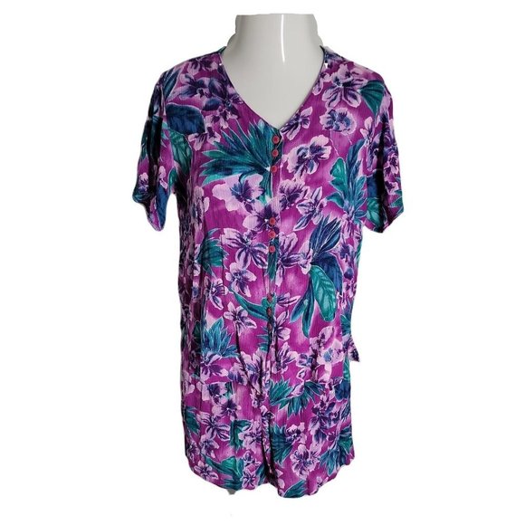 California Krush Vintage Top & Shorts 2 Piece Purple Floral Outfit Set ~ Sz PM - Picture 1 of 6